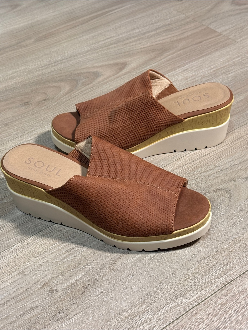 Soul Naturalizer Shoes Women Size 8.5M Brown Wedge Sandal Mules Peep Toe Slides - Picture 2 of 13